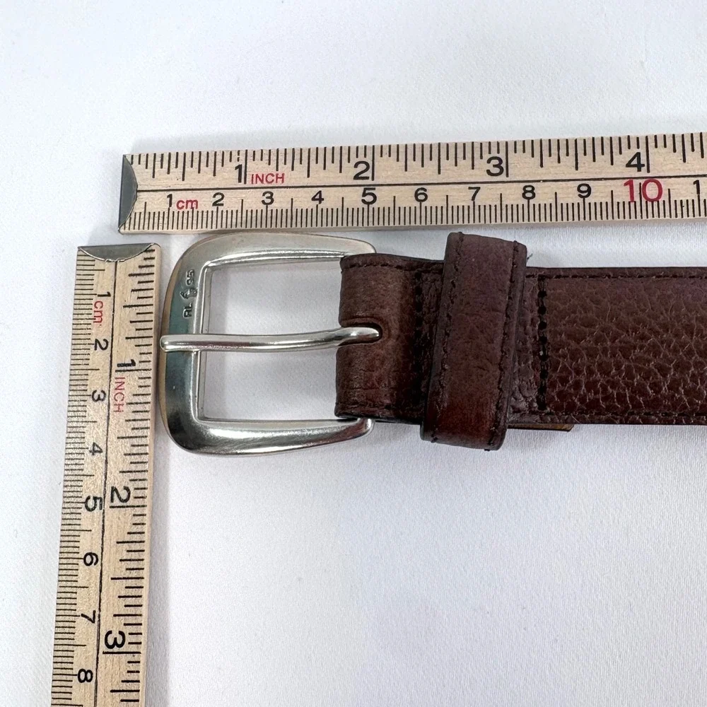 Polo Ralph Lauren Belt Brown Pebble Grain Leather Silver Buckle Mens 34 Vintage